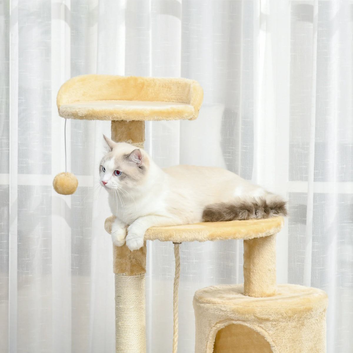 4-Tier Cat Tree with Condo, Sisal Scratching Posts and Perches, 114cm, Beige
