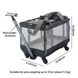 Expandable Pet Travel Carrier with Detachable Wheels Telescopic Handle for Cats and Small Dogs 47x39x30cm