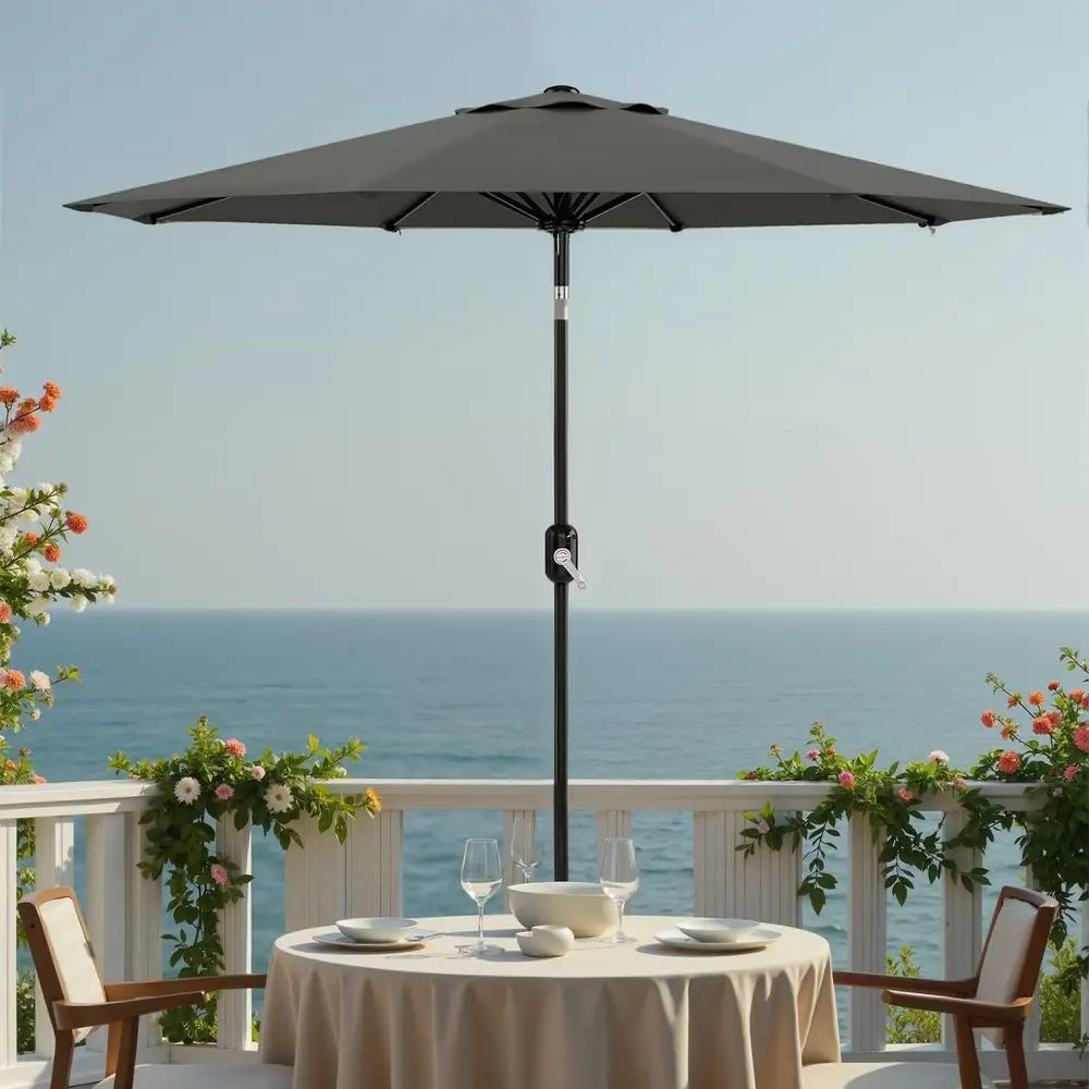 2.7m Garden Parasol with Crank, Tilt and Protective Cover, UPF 50, 8 Ribs, Grey