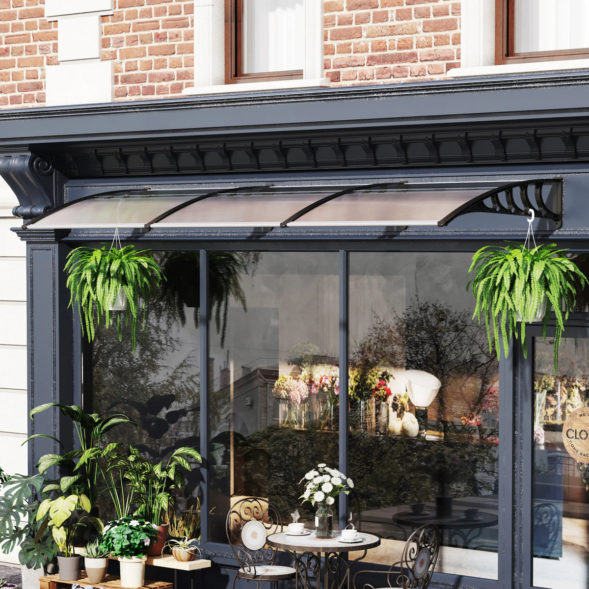 Front Door Canopy, Outdoor Awning, 303 x 96cm Rain Shelter, Clear