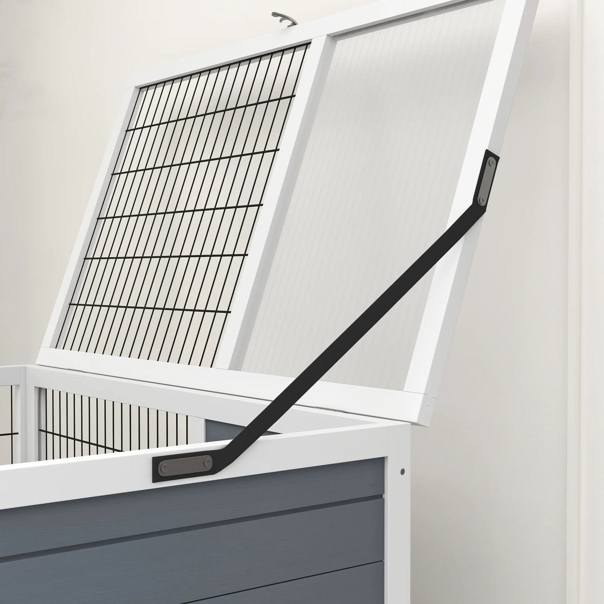 Double Decker Indoor Rabbit Hutch with Feeding Troughs 2 Slide Out Trays Ramps and Wheels White