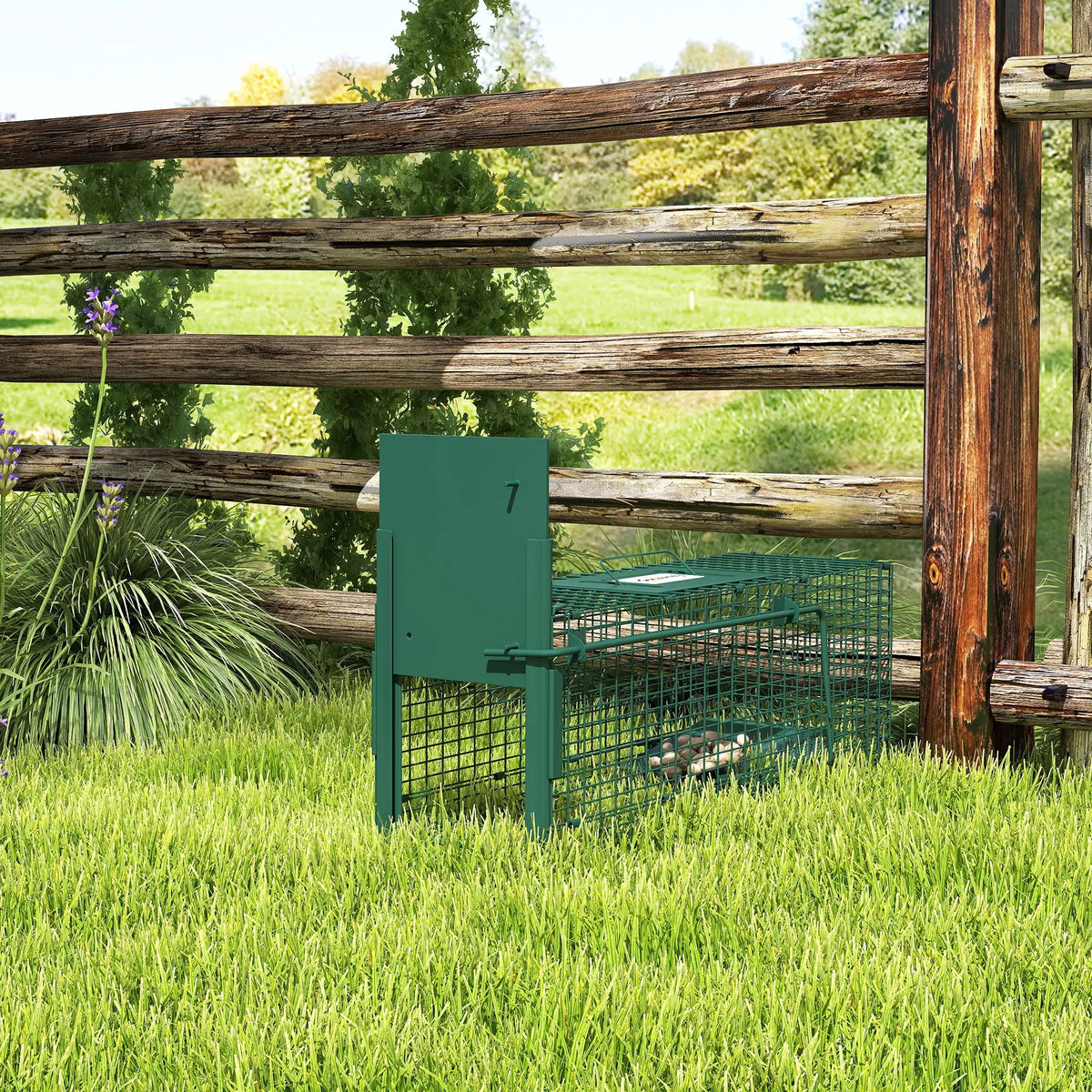 Single Door Rat Trap, Metal Cage Trap for Mice & Small Animals, Outdoor/Indoor, 60 x 18 x 20cm, Dark Green