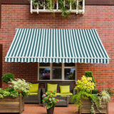 3x2.5m Manual Retractable Garden Awning 280g Polyester 90% UV Block Crank Handle for Patio Door Window Green White