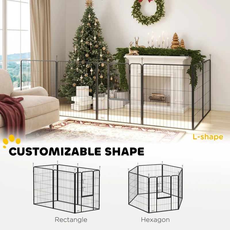 PINGGO 6 Panel Dog Playpen 160x80x100cm Portable Detachable with Door for Large Dogs Grey