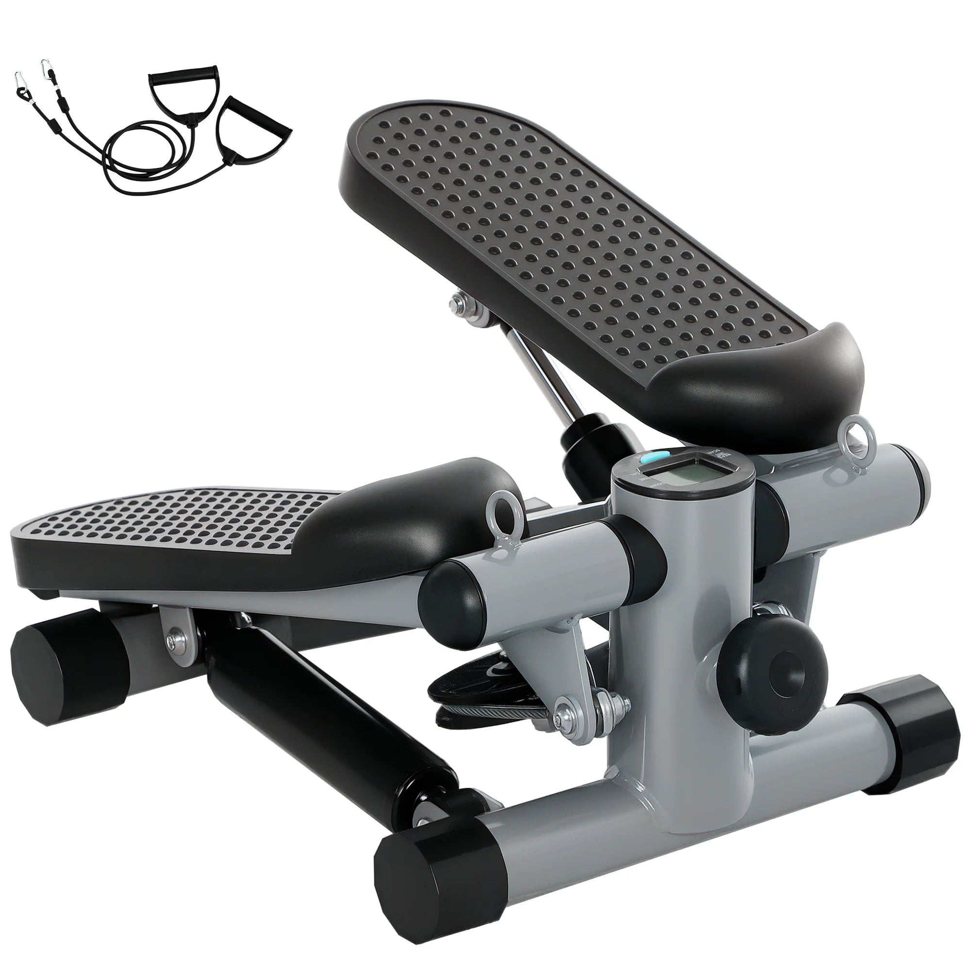 Mini Stepper with Resistance Bands Adjustable Step Height LCD Monitor Hydraulic Quiet Home Office Workout Grey