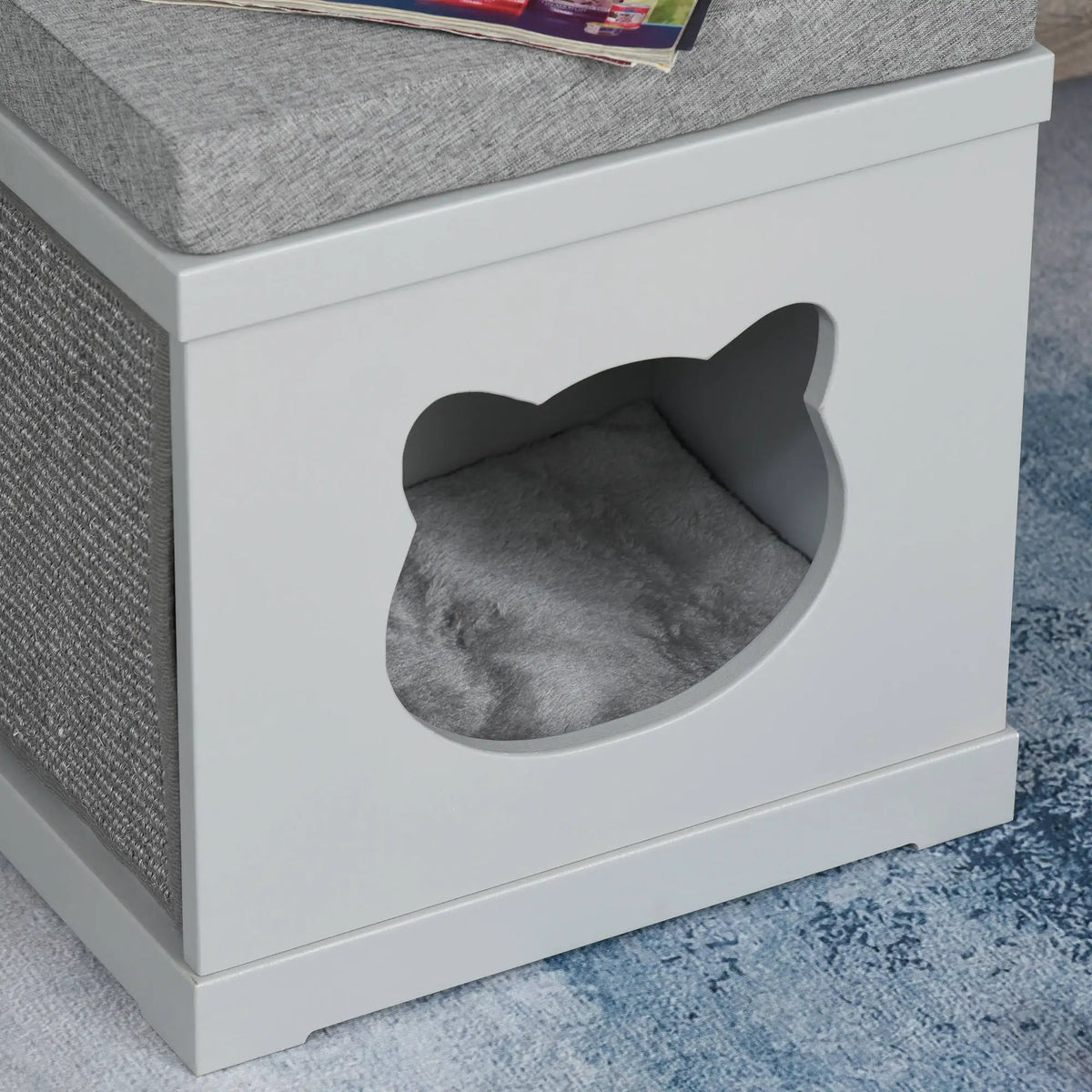 Cat House Cube with Bed on Top 2 Sisal Scratching Pads and Removable Washable Cushions MDF Indoor