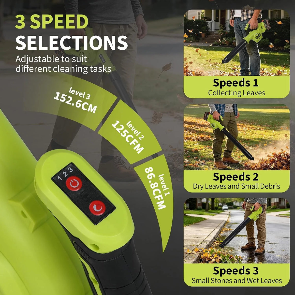 20V Brushless Cordless Leaf Blower with Cruise Control, 3 Nozzles and 4.0Ah Battery