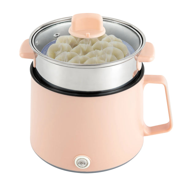 1.7L Electric Hot Pot with Steamer, 2-Layer Mini Cooker for Noodles, Soup and Porridge