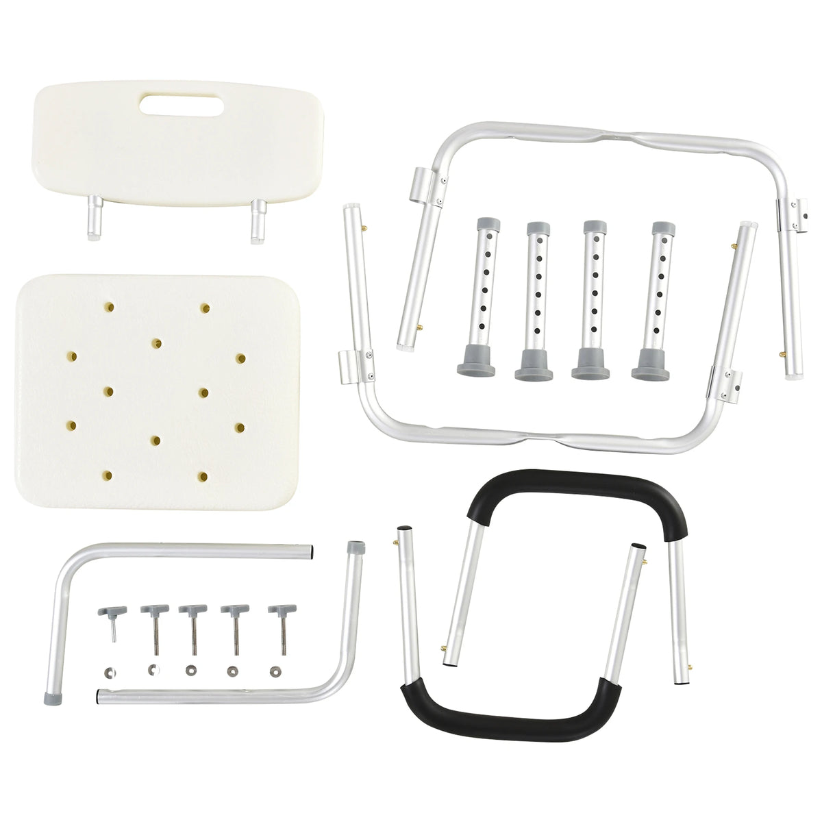 Shower Chair with Back and Padded Armrests Height Adjustable Legs Aluminium Frame Non Slip Rubber Tips