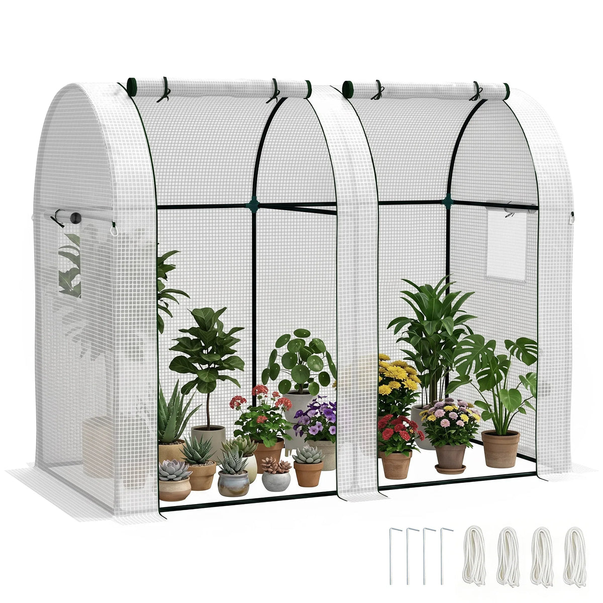 Two-Room Tomato Greenhouse with Roll-Up Doors, 185 x 94 x 150cm, White