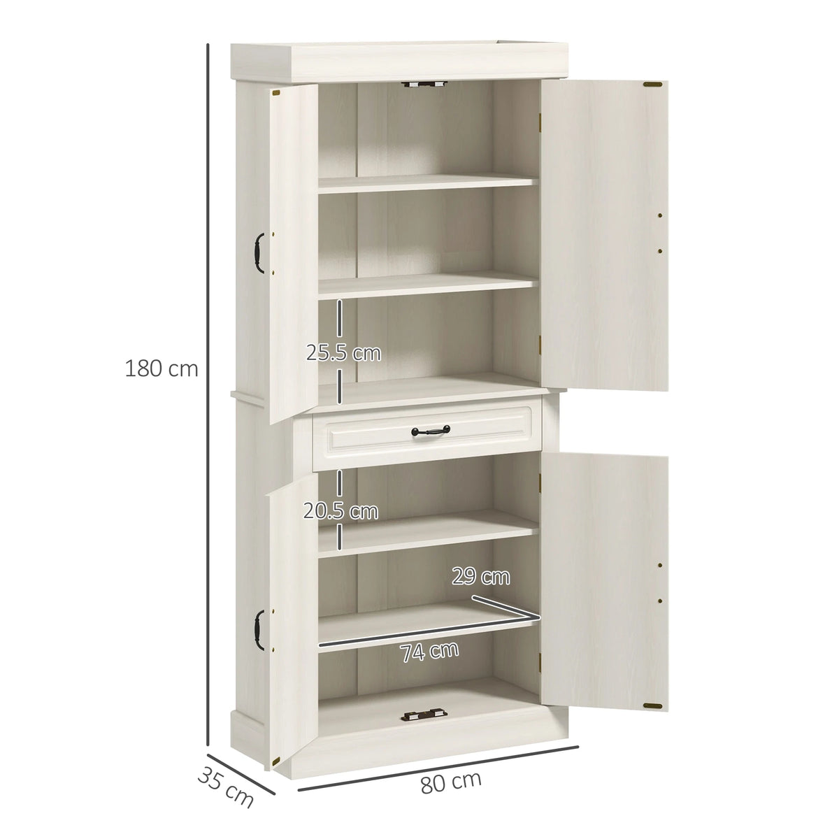 180cm Kitchen Pantry Storage Cabinet, Food Organiser Cupboard, White