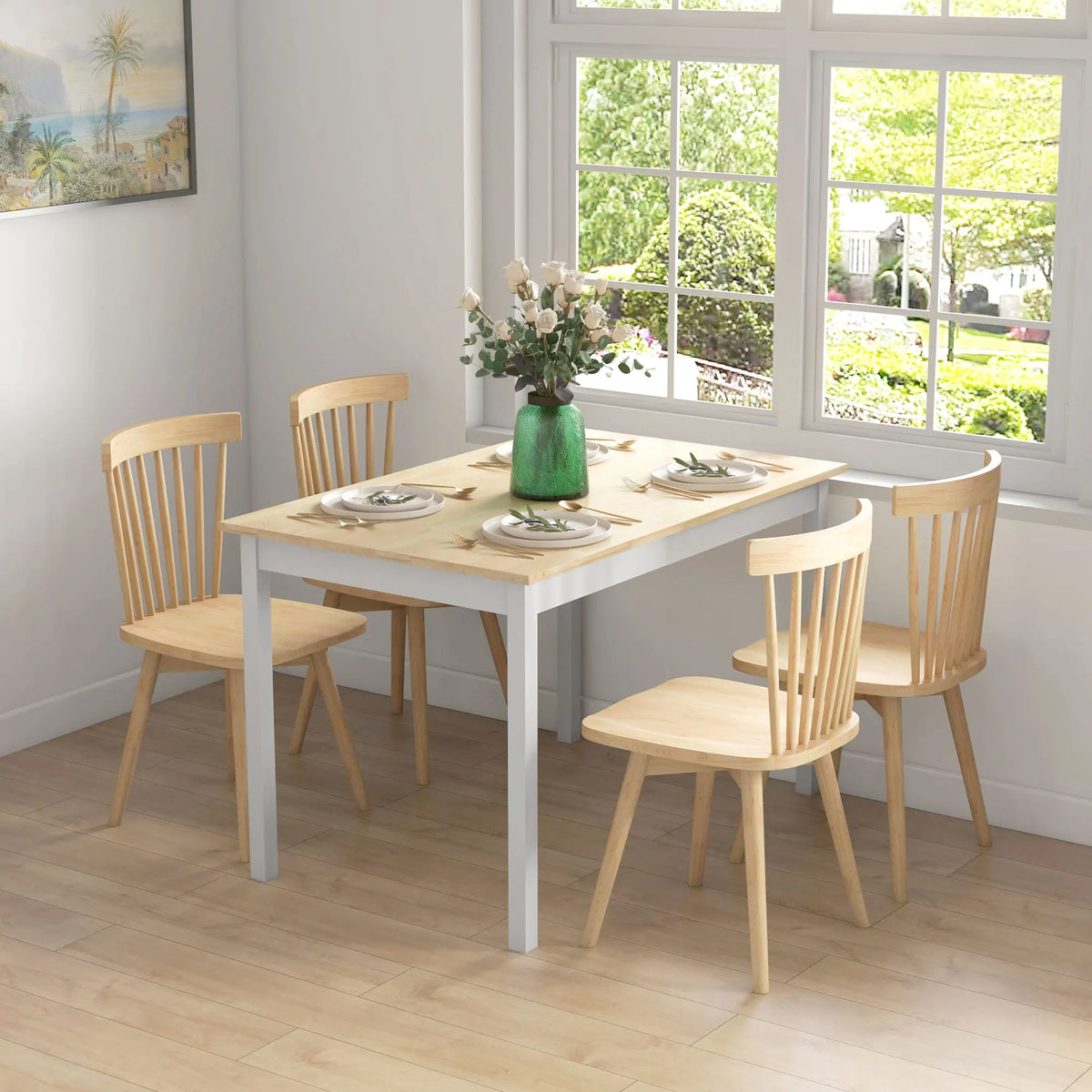 Farmhouse Dining Table with Pine Wood Frame for Dining Room, 4-Seater