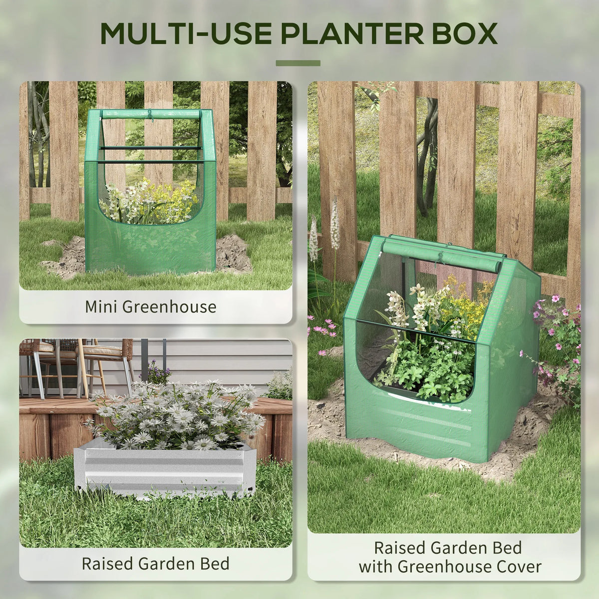 Raised Garden Bed with Mini Greenhouse, Outdoor Metal Planter Box with Cover, for Herbs and Vegetables