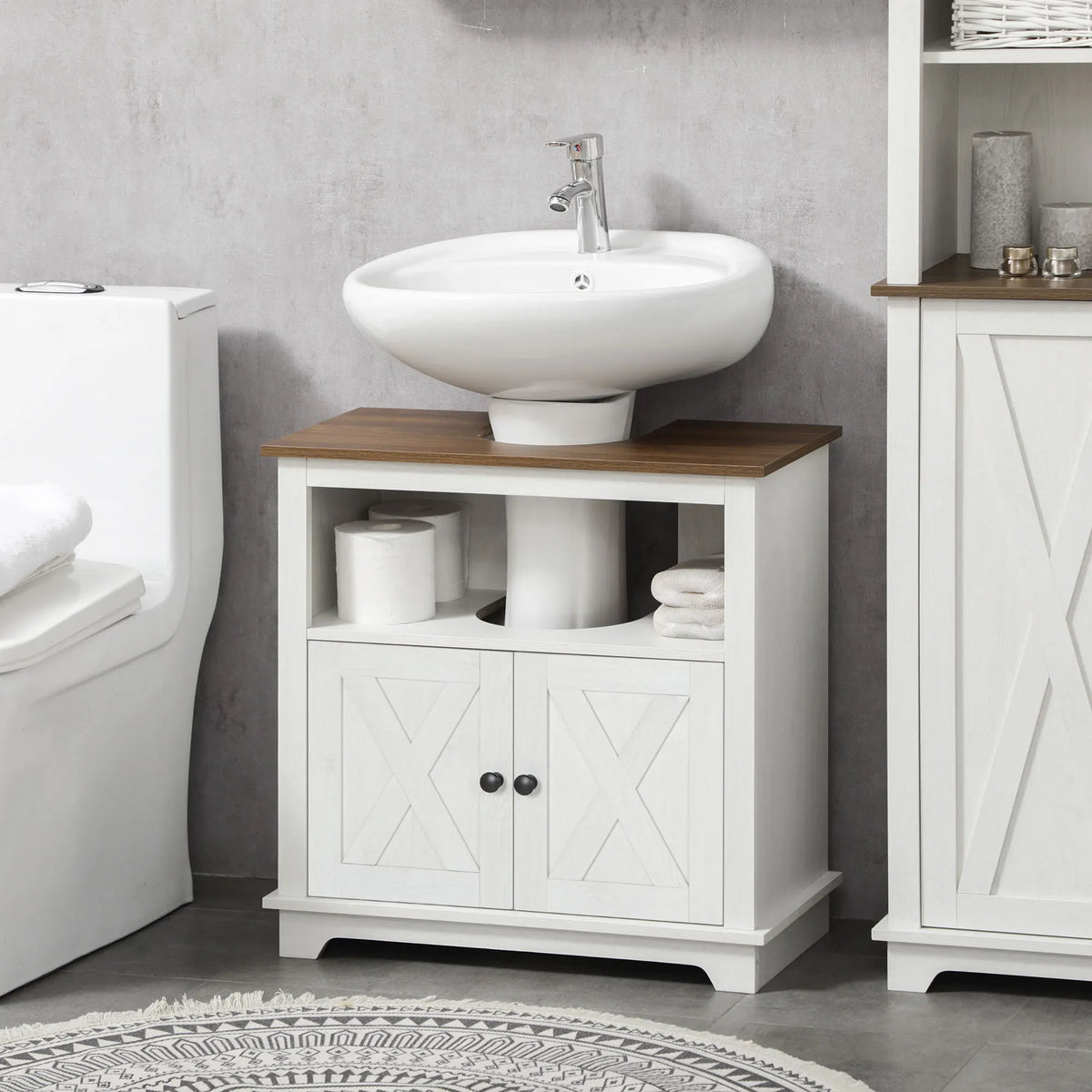 Bathroom Sink Cabinet, Freestanding Under-Sink Cabinet, White
