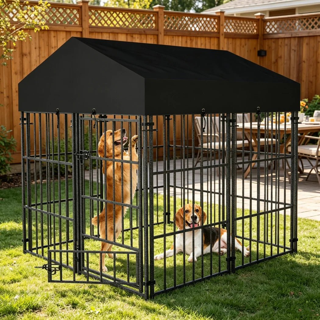 BORWART Heavy Duty Large Dog Kennel Playpen with Roof Cover XS S L Sizes Metal Cage Outdoor Indoor