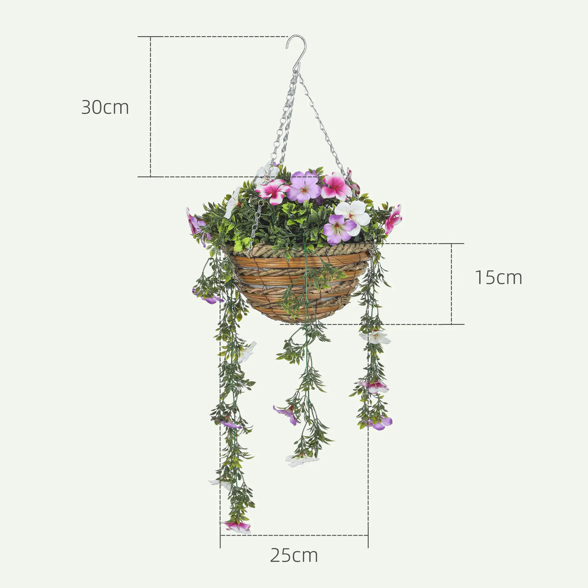 Set of 2 Artificial Azalea Flowers in Hanging Baskets UV Protected PE Faux Plants for Indoor and Outdoor