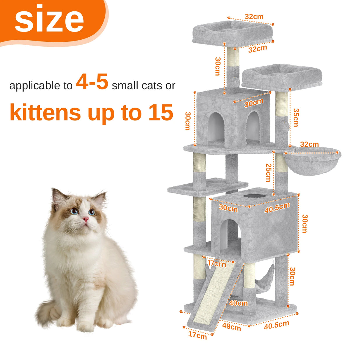 Dogat 158cm Multi-Level Cat Tree Scratching Board Post Perch Large Pet Playhouse for Multiple Cats
