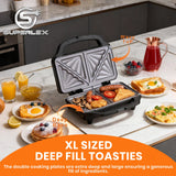 900W Stainless Steel Sandwich Maker XL Deep Fill 4 Slice Toastie Maker with Non-Stick Plates and Indicator Lights