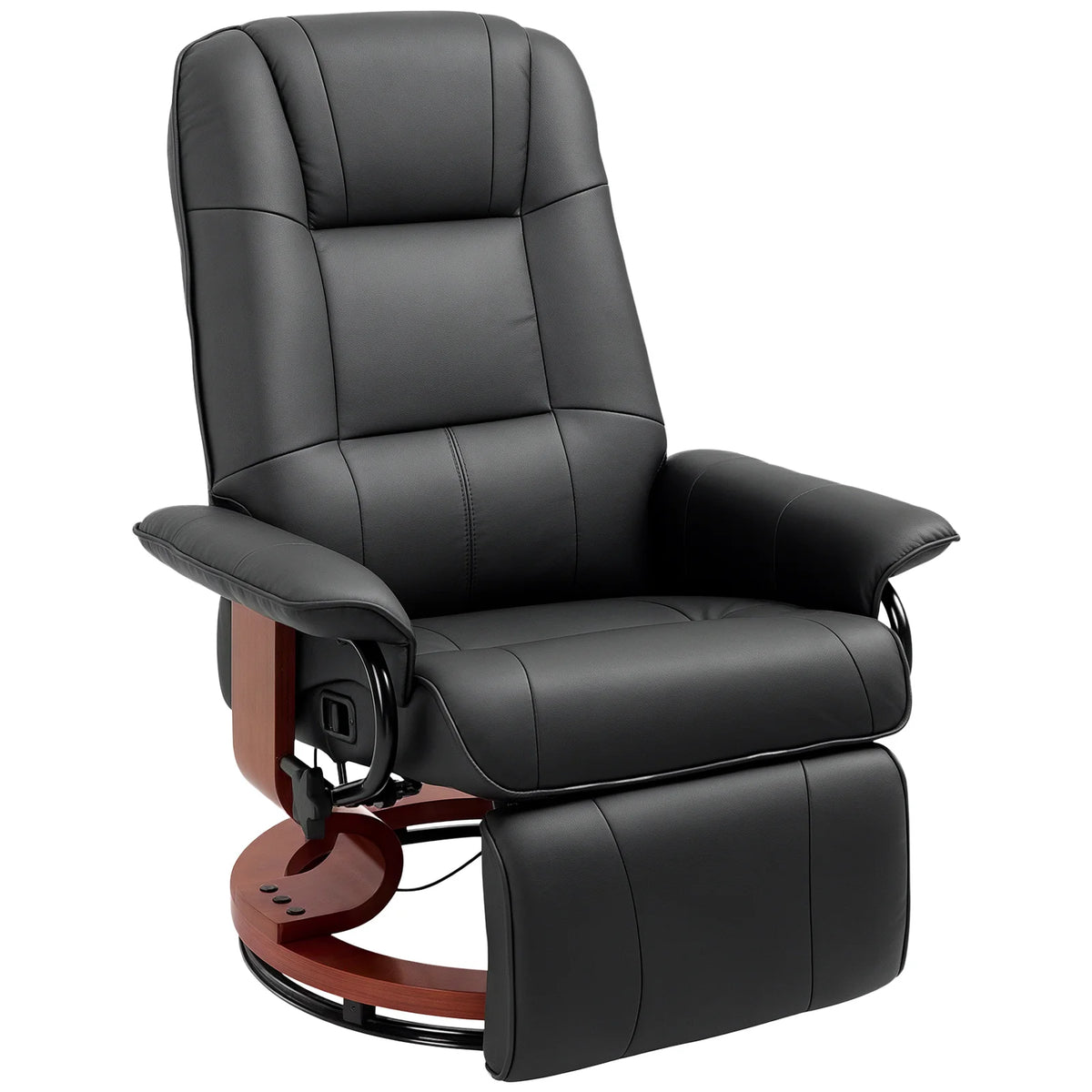 Swivel Recliner Armchair with Footrest and Wooden Base, PU Leather