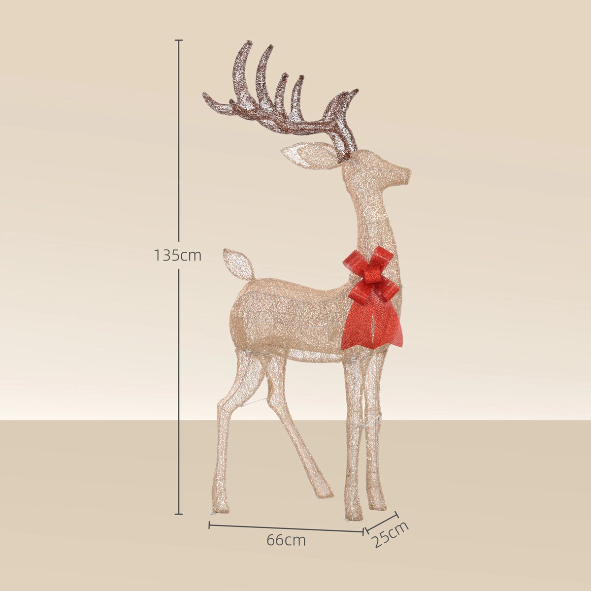 Light-Up Christmas Reindeer with 137 LEDs, Indoor/Outdoor, 135cm, Gold Tone