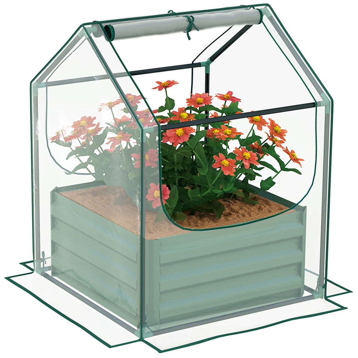 Raised Garden Bed with Mini Greenhouse, Outdoor Metal Planter Box with Cover, for Herbs and Vegetables