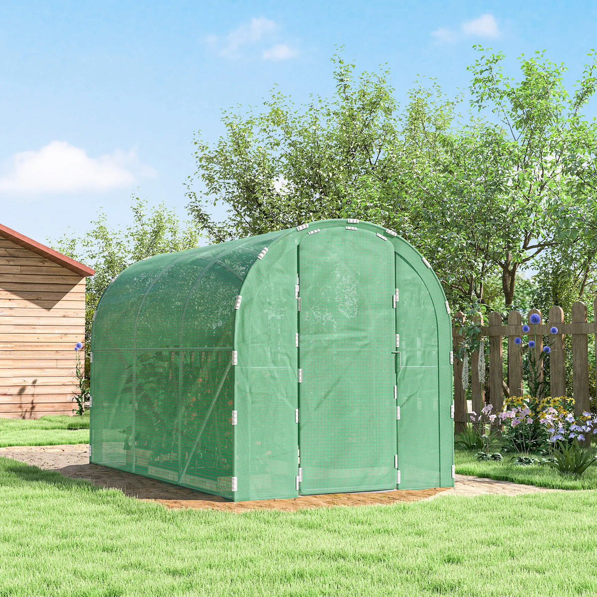 Walk-In Polytunnel Greenhouse with Hinged Door, 3 x 2 x 2m, Green