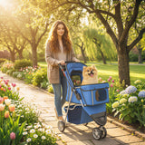 Pet Stroller Pushchair Carrier for Cats and Small Dogs with 3 Wheels Mesh Windows Cup Holder and Storage Basket