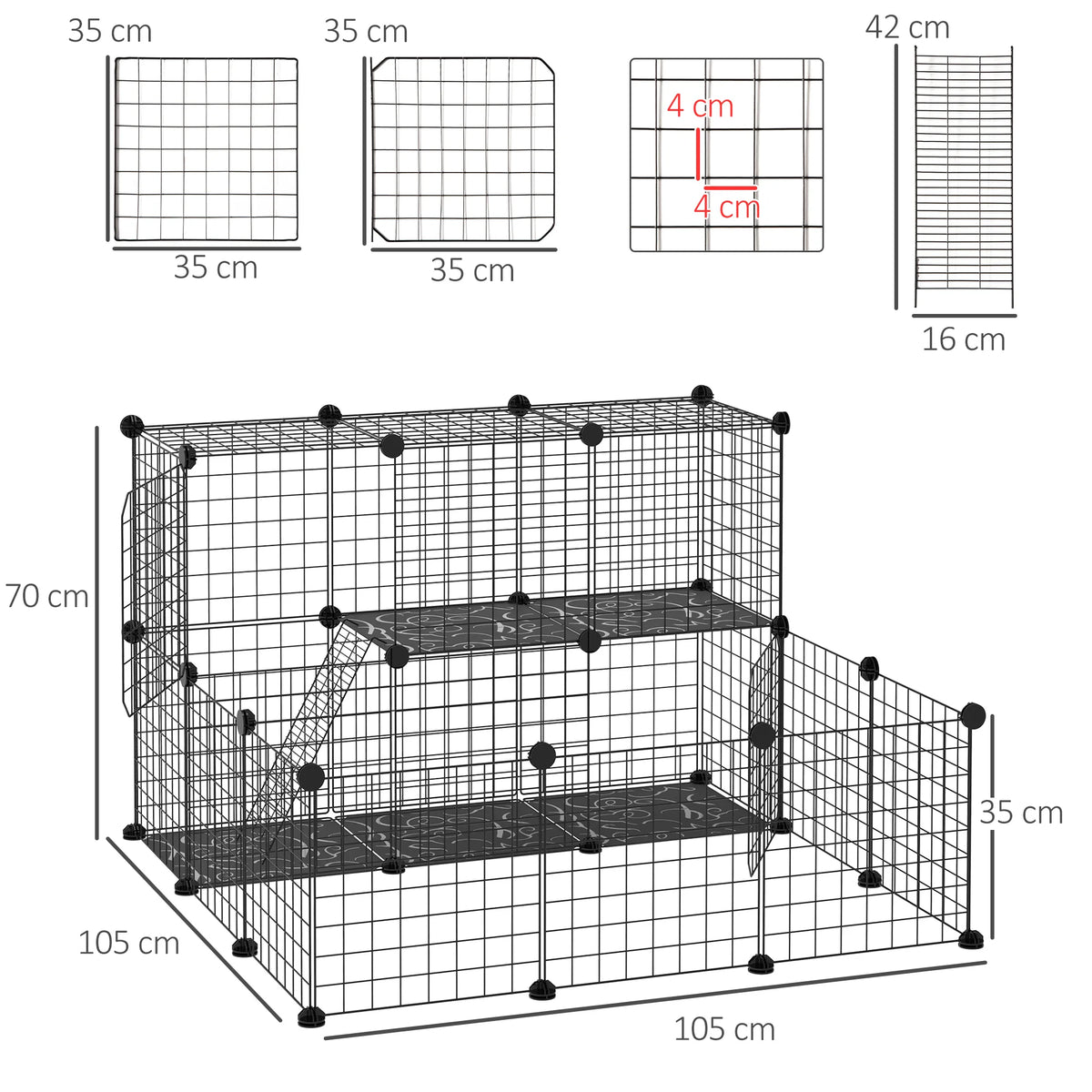 DIY Pet Playpen 24 Wire Panels Modular Small Animal Cage for Rabbits Ferrets and Chinchillas Black