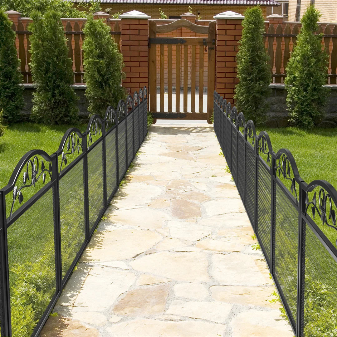 BINGOPAW 5 Panel Heavy Duty Metal Decorative Garden Fence Dog Playpen Animal Barrier Indoor Outdoor Black