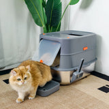 XL Stainless Steel Cat Litter Box, Fully Enclosed High Sided Tray