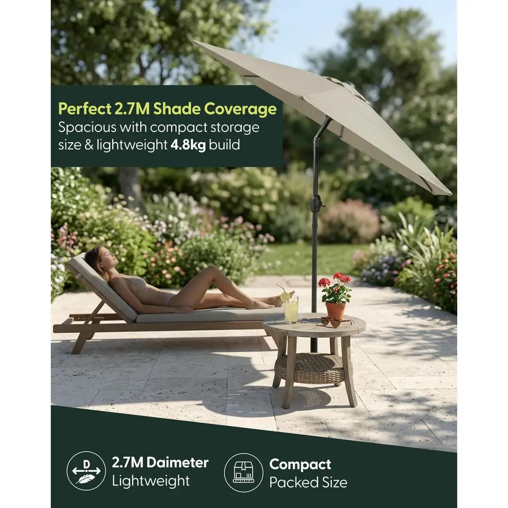 2.7m Tilting Garden Parasol with Crank and Protective Cover, UPF 50, Cream
