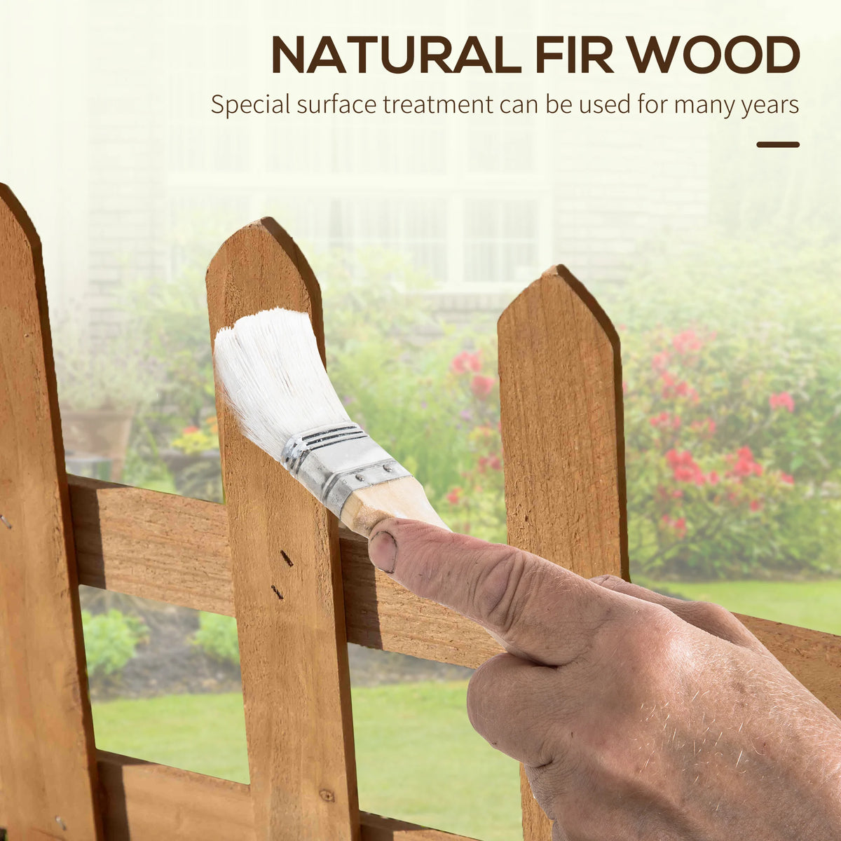 Pack of 12 Wooden Border Fences 60x34cm Fir Wood Garden Picket Edging with Pointed Stakes Brown