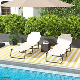 Sun Lounger Set of 2 Folding Recliner Sunbeds with 5 Position Backrest 190cm Portable Cream White