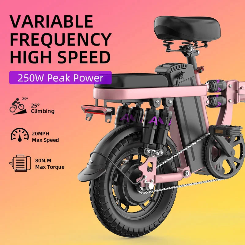 GE5 14 Inch Folding Electric Bike with 250W Motor and 48V Removable Battery, Pink