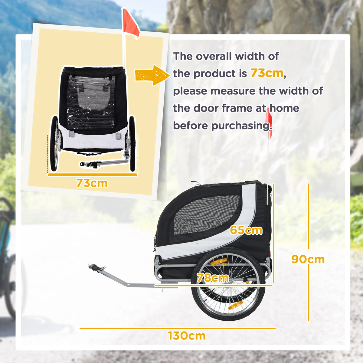 Folding Dog Bike Trailer and Pet Stroller Steel Frame Oxford Fabric Mesh Windows Reflectors and Flag