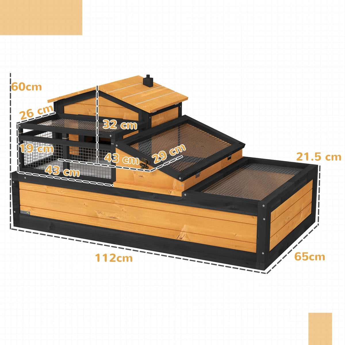 Wooden Tortoise House, Indoor Outdoor with Balcony, Tray, Openable Roof