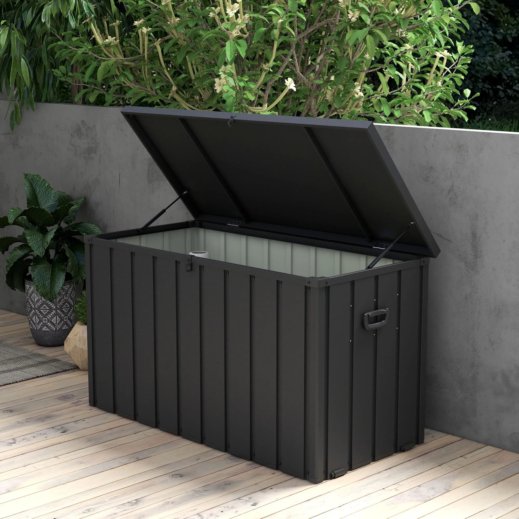 450L Waterproof Lockable Outdoor Garden Storage Box with Wheels, Air Pump Lid and Handles