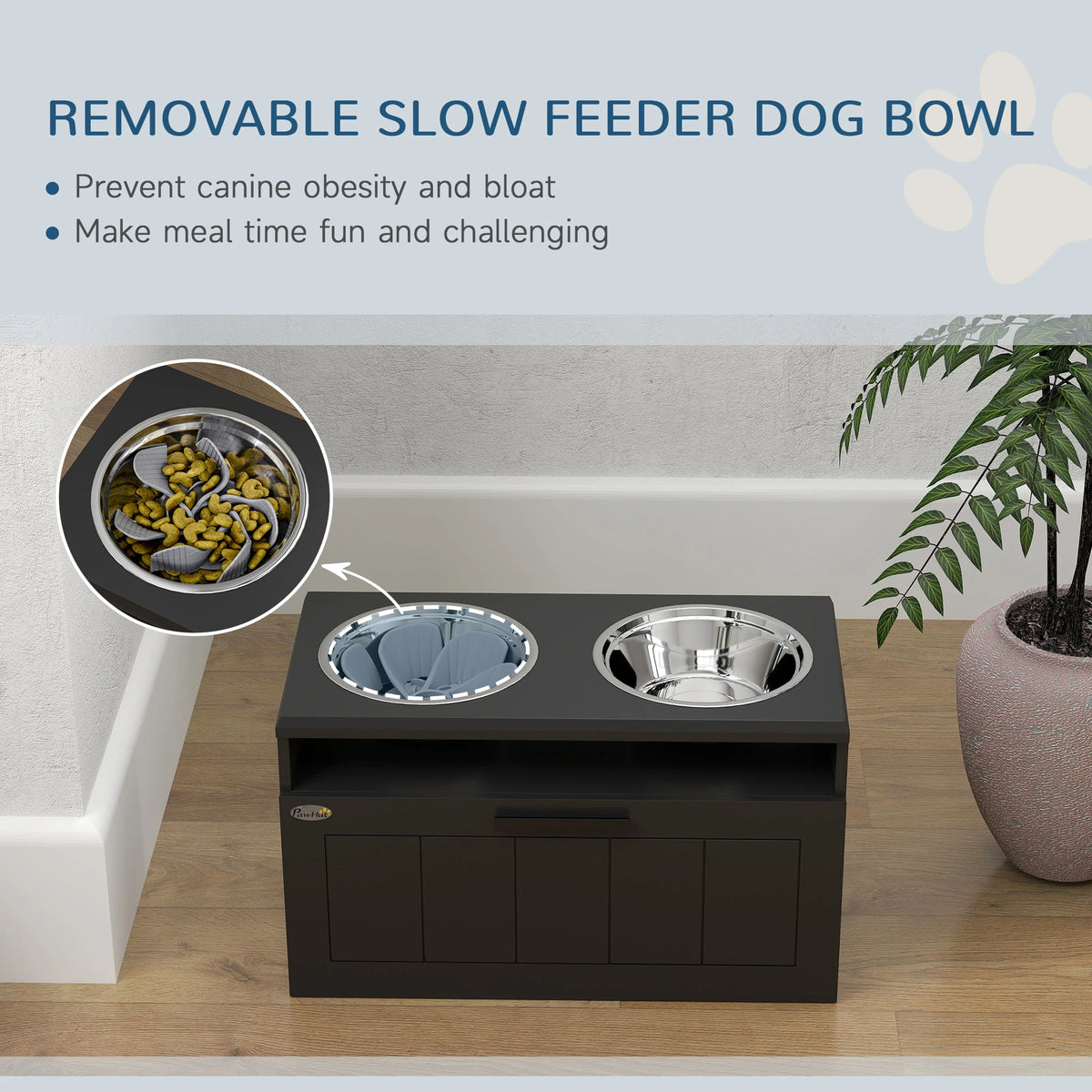 Raised Dog Bowls with Slow Feeder and Storage Drawer 60x30x35cm 2L Stainless Steel Bowls for Large Dogs