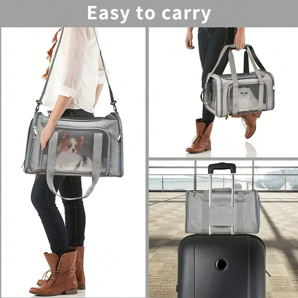 Soft Sided Pet Carrier Bag Foldable Cat and Small Dog Travel Carrier with Shoulder Strap Grey