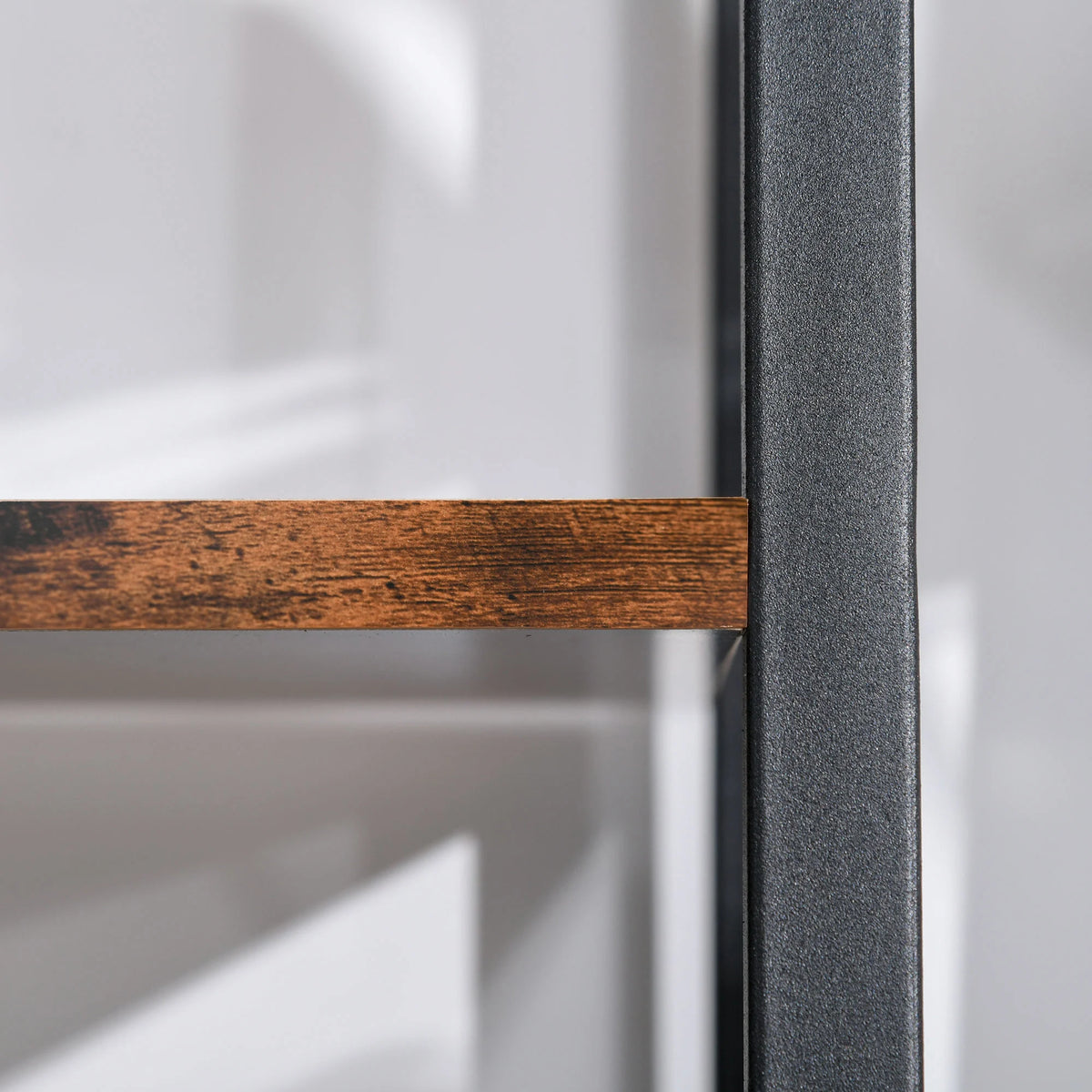 4-Tier Ladder Bookshelf with Steel Frame, Black and Wood Effect