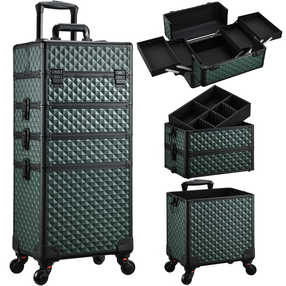 Extra Large 4 in 1 Removable Makeup Trolley Case on Wheels with Key Lock 36-55L PVC for Nails and Barbering