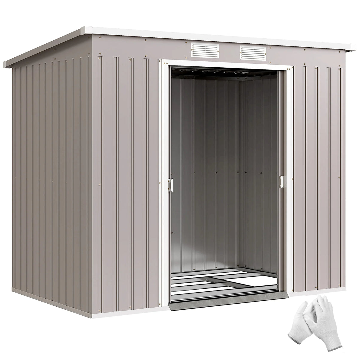 Lean-to Metal Garden Shed with Sliding Doors and Vents, 7 x 4ft