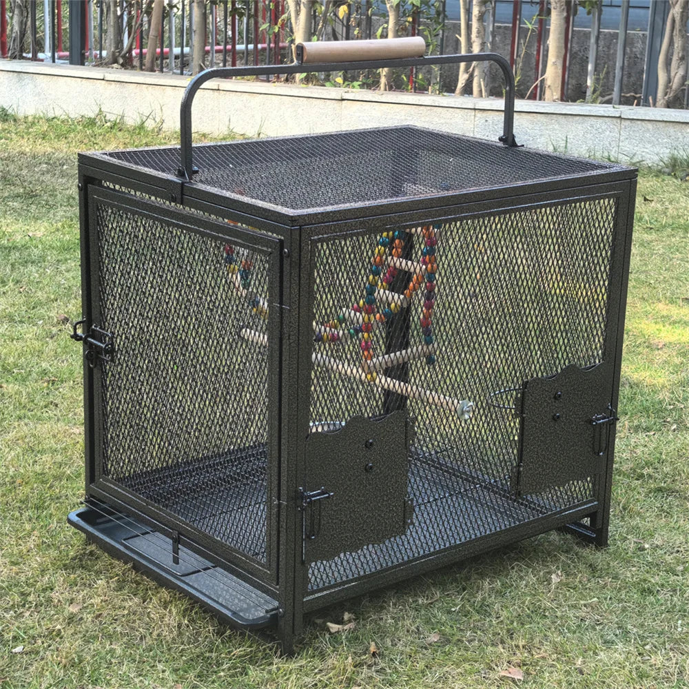 Heavy-Duty Metal Travel Bird Cage with Handle, Perches and Toys, 58 x 46 x 56cm
