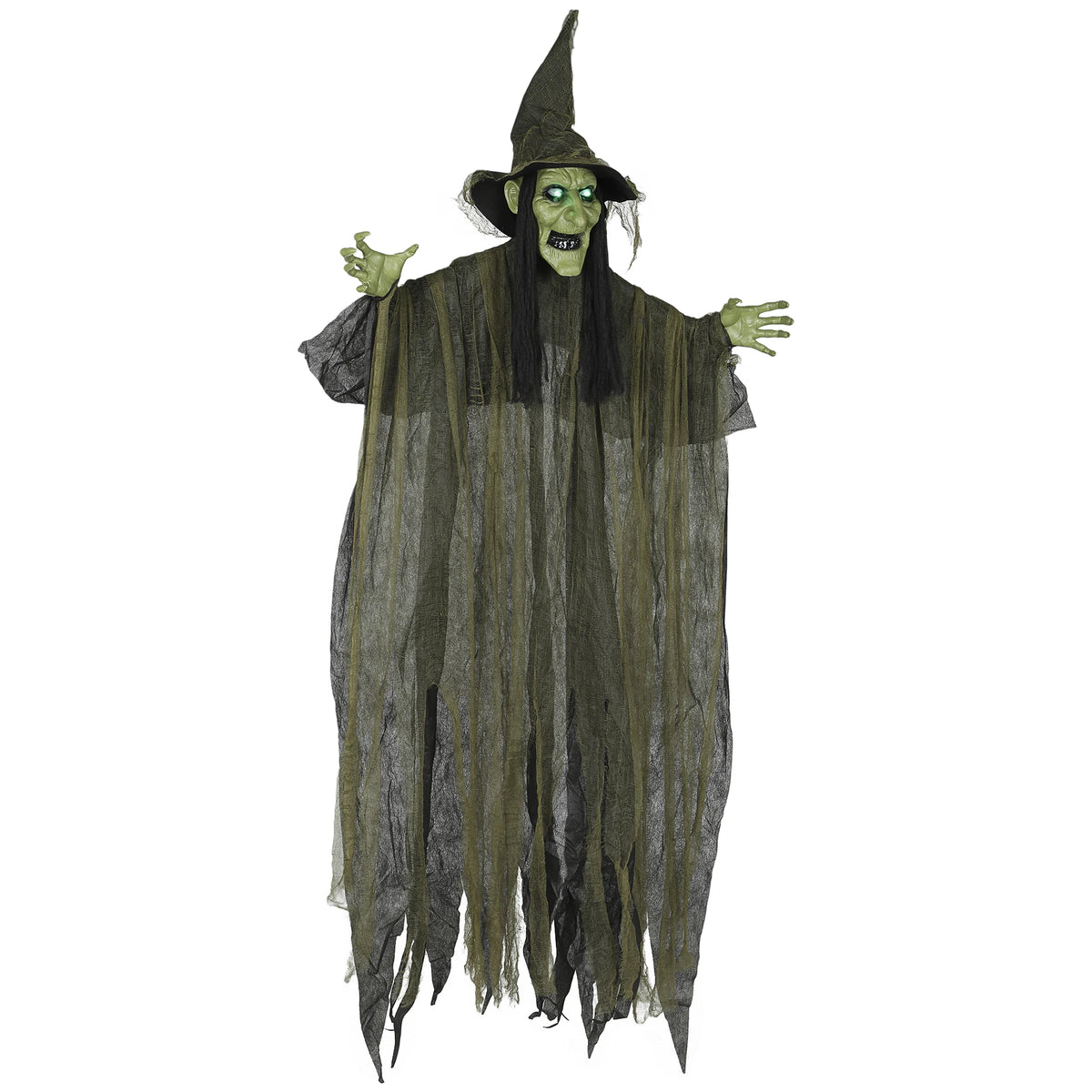 Voice Activated Halloween Animatronics Hanging Witch, Green