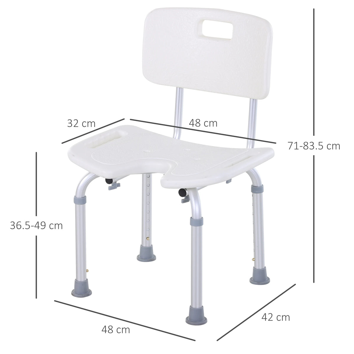 Adjustable Aluminium Shower Bath Stool Spa Chair with Non-Slip Feet, Handle