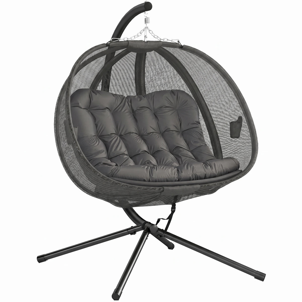 Double Hanging Egg Chair Folding Swing Hammock w/ Cushion, Indoor Outdoor Grey