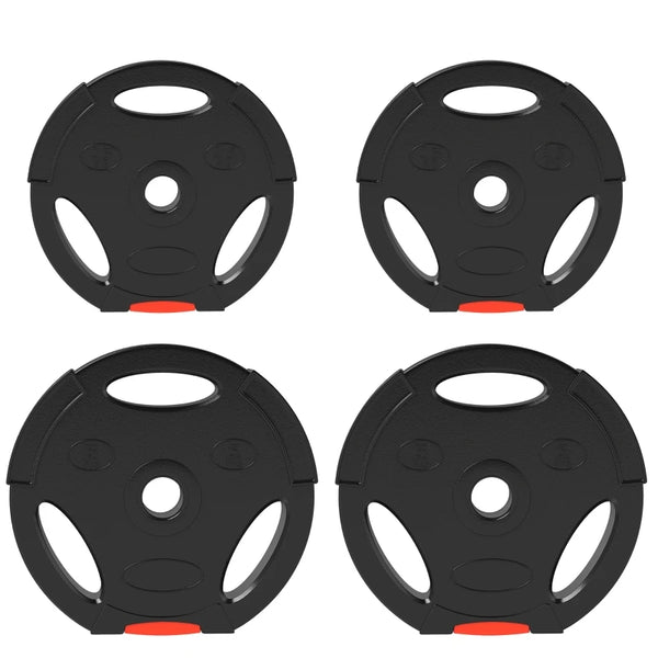 Weight Plates Set 15kg Total Two 5kg and Two 2.5kg with 2.5cm Centre Holes Standard Fit Polypropylene Black