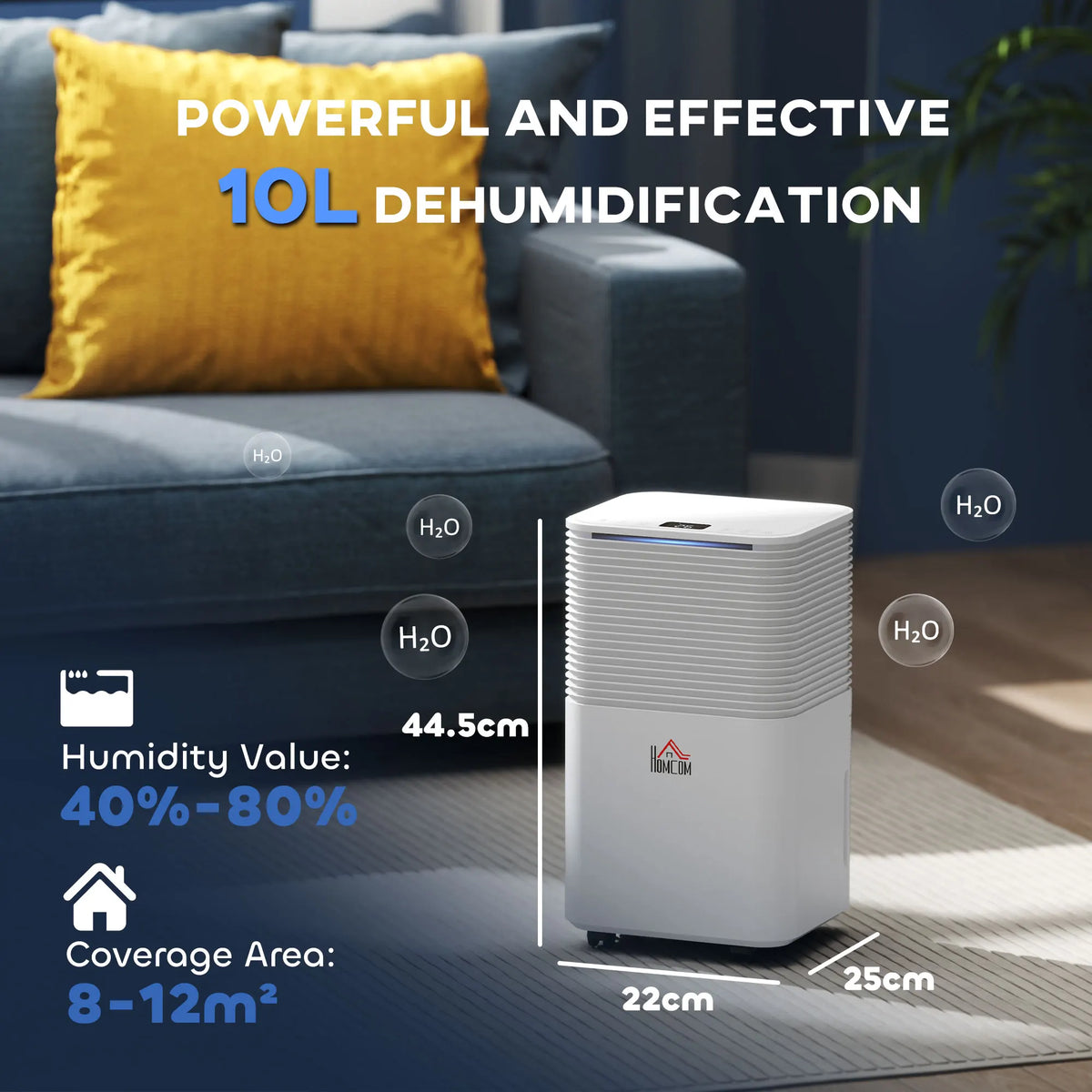 10L/Day Portable Dehumidifier with 2L Tank and Child Lock, Quiet 38dB, White