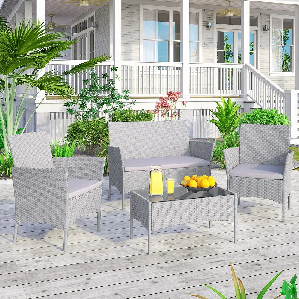 Set of 4 Rattan Chairs Foldable with Cushions Indoor Outdoor Garden Patio Aluminium Frame