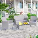 Set of 4 Rattan Chairs Foldable with Cushions Indoor Outdoor Garden Patio Aluminium Frame